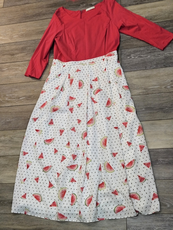 eshakti Dresses & Skirts - Eshakti Red Dress with Watermelon Print Maxi Skirt Size Large